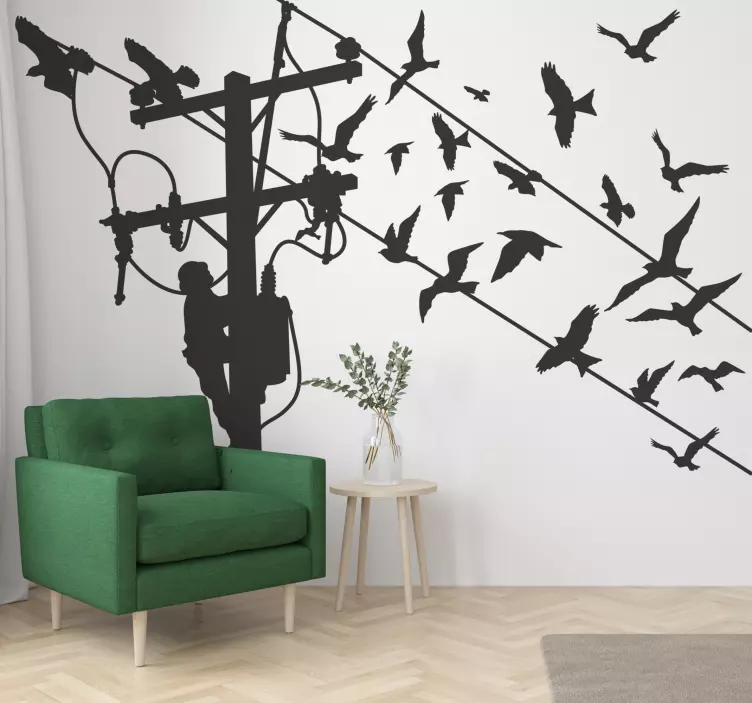 Light pole with birds bird wall sticker - TenStickers