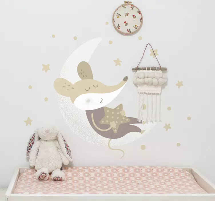 Little mouse on moon illustration decal - TenStickers