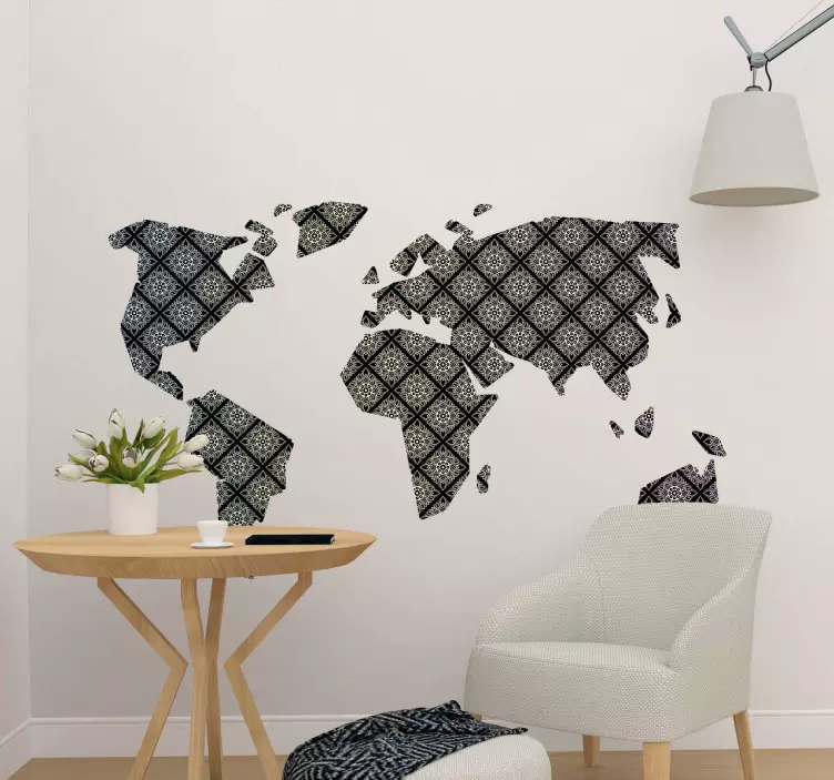 Map Mandal style world map wall sticker - TenStickers