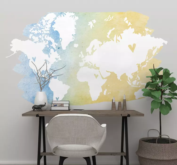 Watercolour world map wall sticker - TenStickers