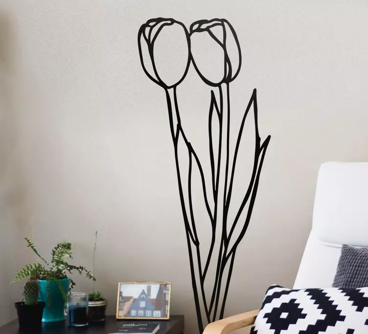 Minimalist floral stems living room wall sticker - TenStickers