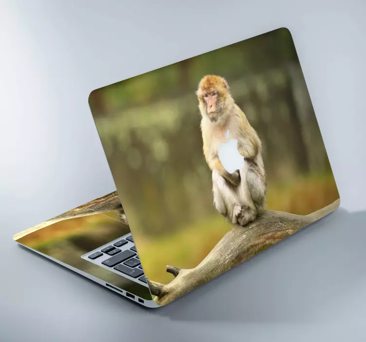 Monkey apple wild animal laptop sticker - TenStickers
