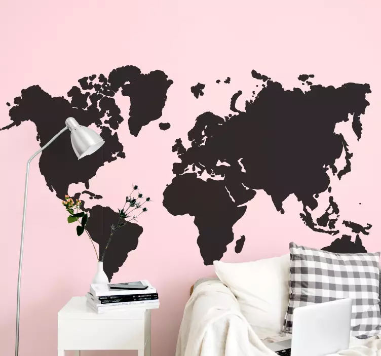 Mono colour world map wall sticker - TenStickers