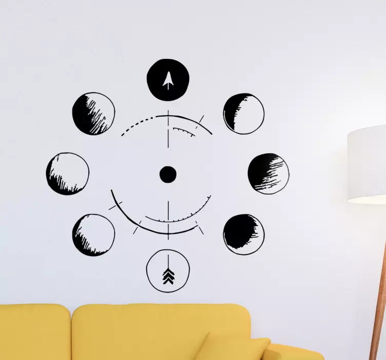 Moon Phases Drawing space wall sticker - TenStickers
