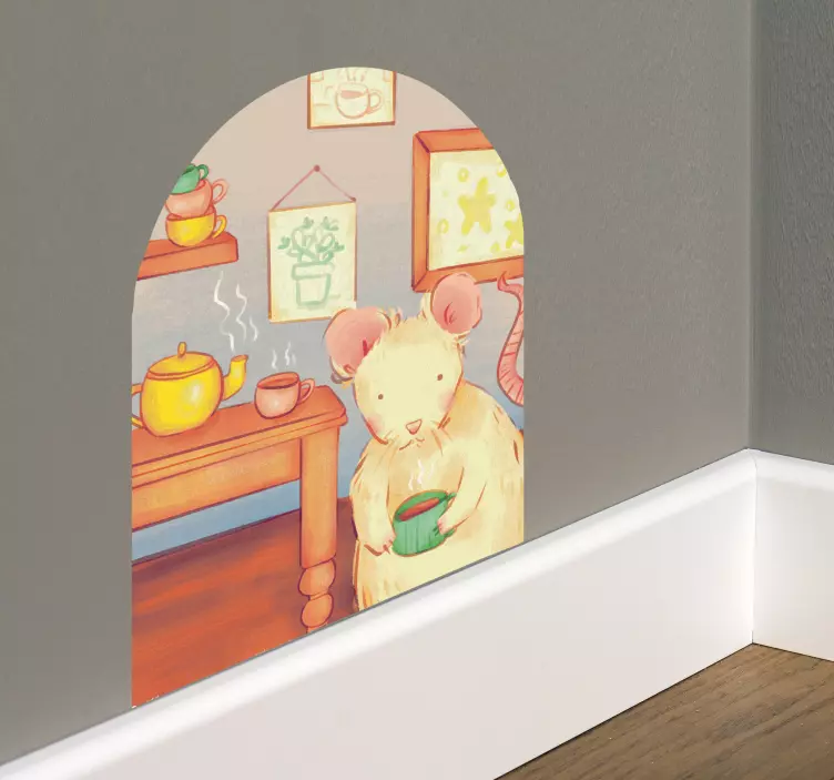 Mouse hole for tea animal wall sticker - TenStickers