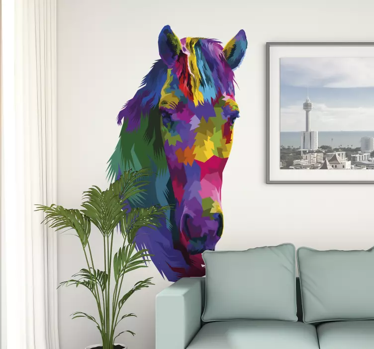 Multicolored horse head animal wall sticker - TenStickers