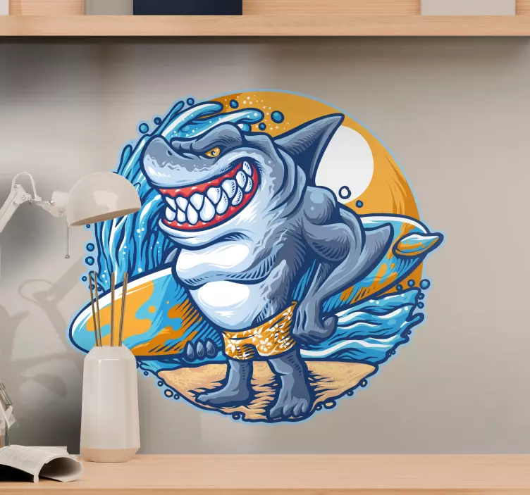 Muscular Shark Character fish sticker - TenStickers