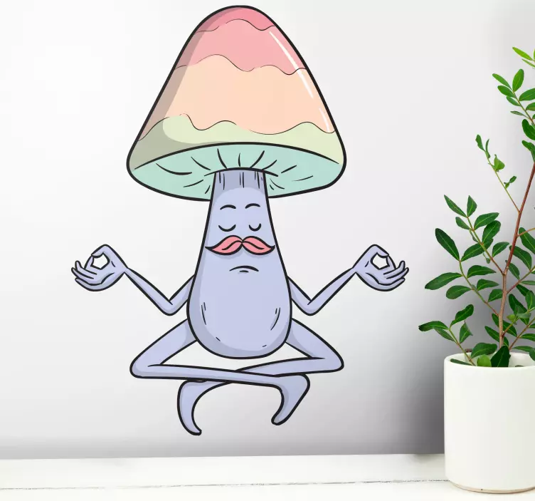 Mushroom meditation cartoon character decal - TenStickers
