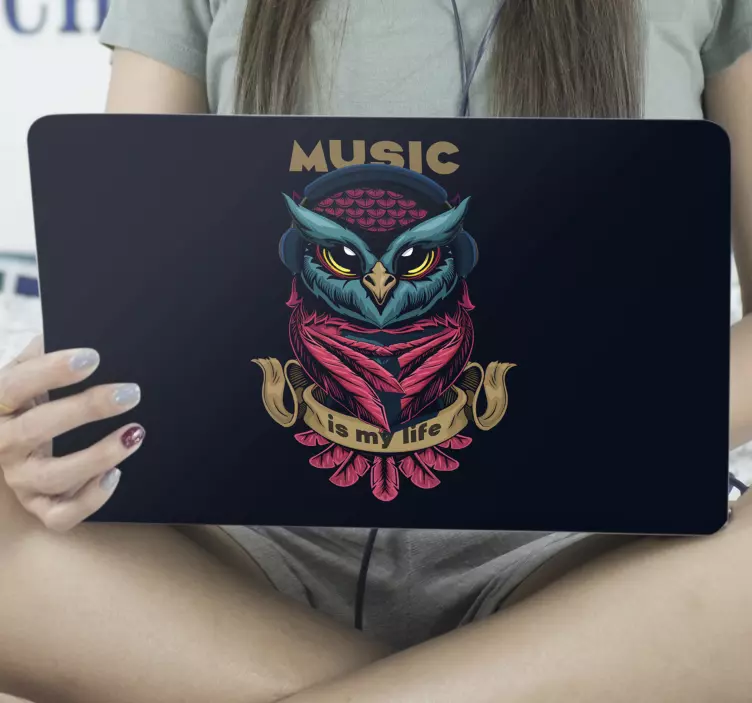 musical owl design illustration laptop skins - TenStickers