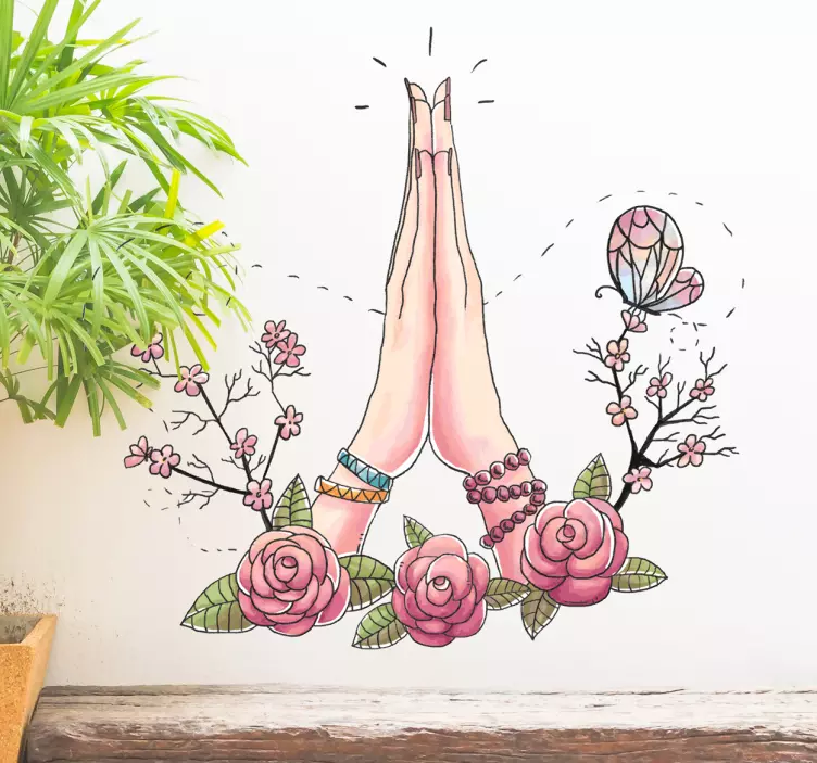 Namaste drawing floral wall sticker - TenStickers