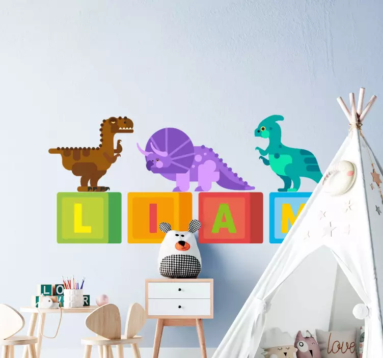 Name in squares dinosaur wall sticker - TenStickers