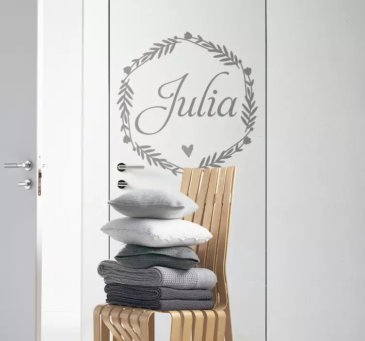 Name on a rounded wreath door decal - TenStickers