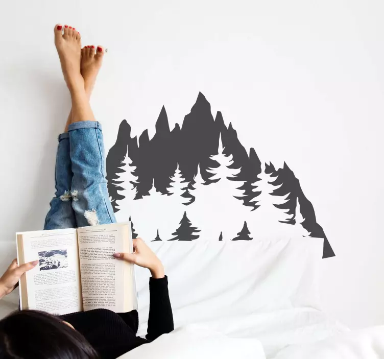 Nature wall sticker mountain trees silhouette - TenStickers