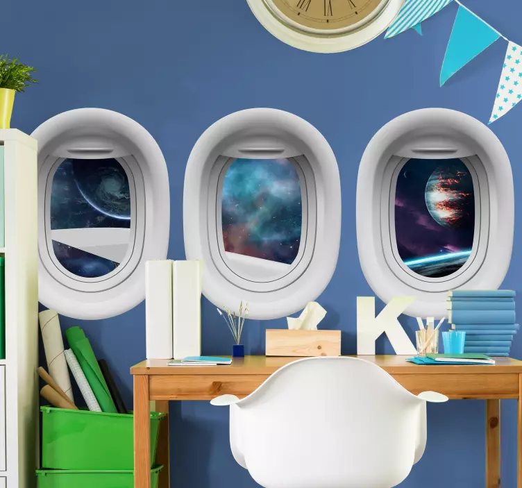 Spaceship window with space galatic view 3d wall sticker - TenStickers