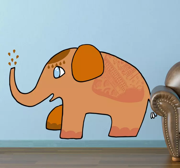 Orange Asian Elephant Wall Sticker - TenStickers