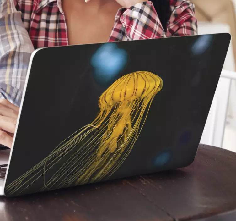 Orange jellyfish laptop sticker - TenStickers