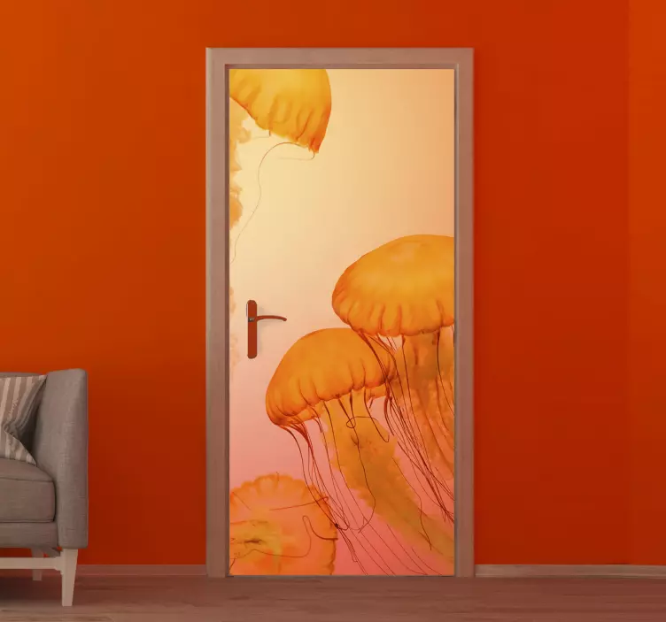 Orange Jellyfish door decal - TenStickers