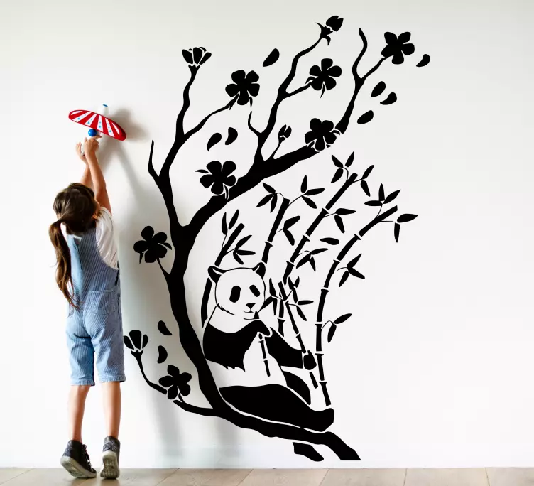 Panda in bamboo tree illustration sticker - TenStickers