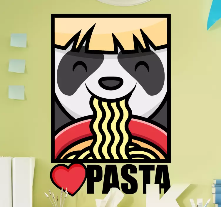Panda loves pasta animal sticker - TenStickers