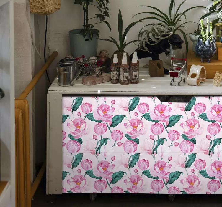 Pattern of big pink flowers furniture sticker - TenStickers