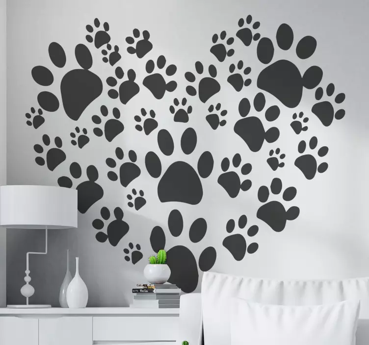 Paw print love heart cat sticker - TenStickers