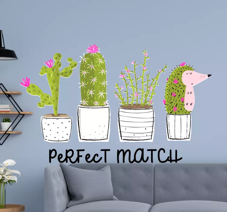 Perfect match cactuses flower wall decal - TenStickers
