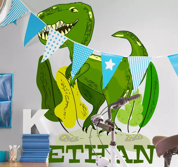 Personalized dinosaur and plants wall sticker - TenStickers