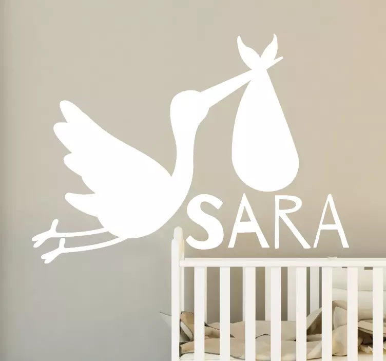 Personalized name with stork bird wall decal - TenStickers