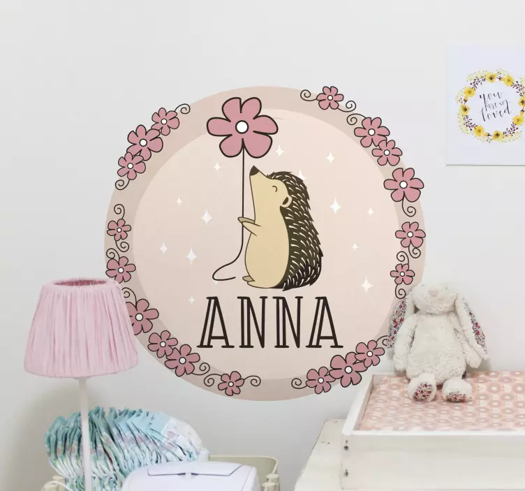 Personalized porcupine with daisy  wall decal - TenStickers