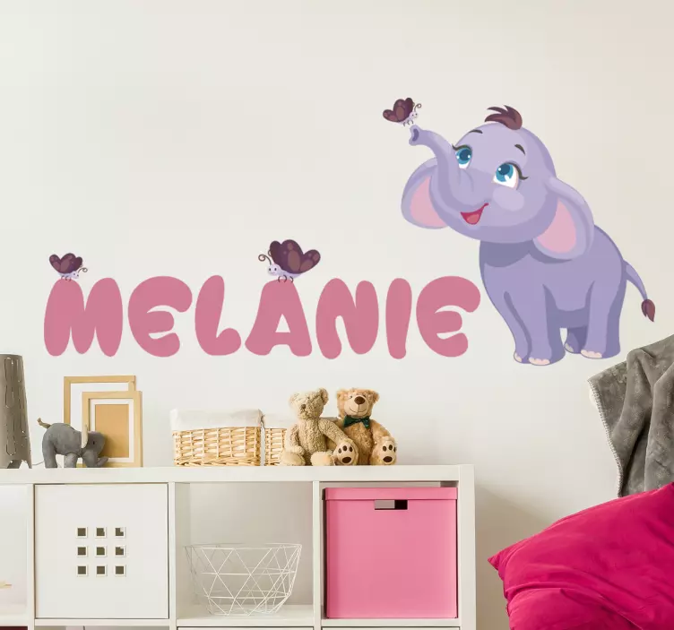 Personnalised name baby elephant animal decal - TenStickers