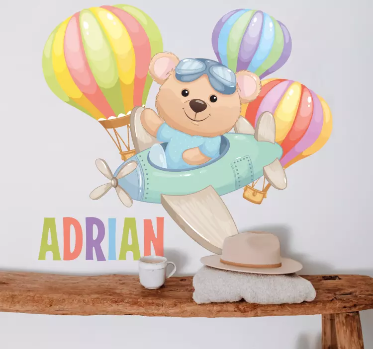 Pilot Bear Adventure kid's sticker - TenStickers