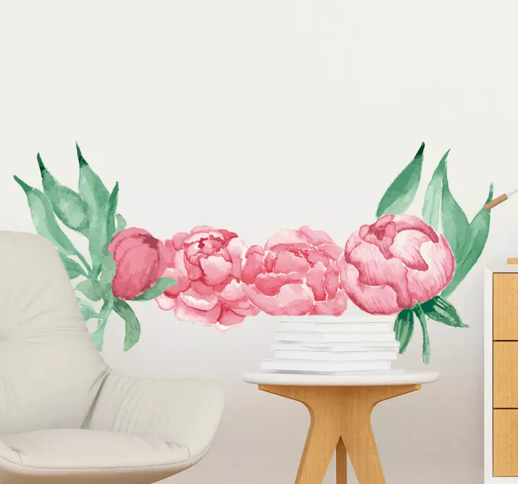 Pink peonies flower wall sticker - TenStickers