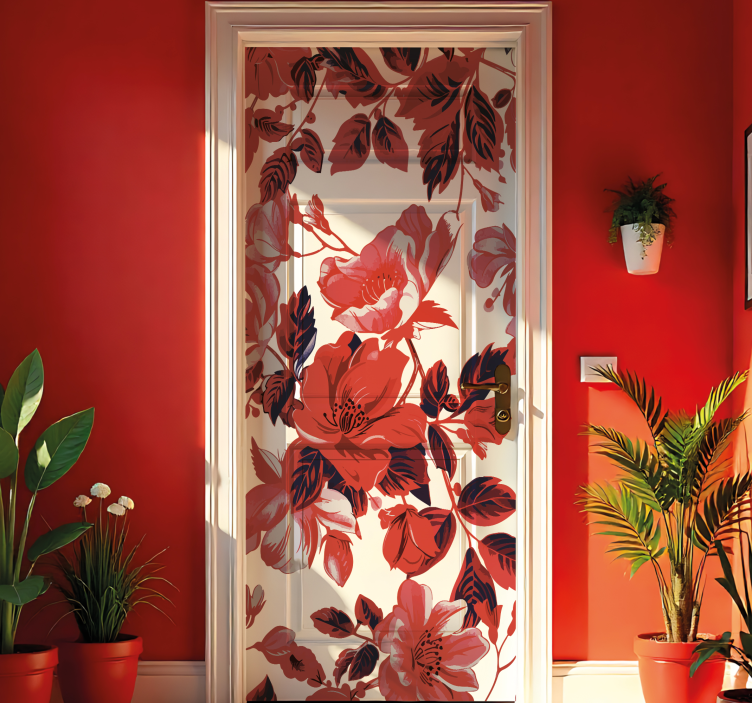 Pink vintage flower mural door sticker - TenStickers