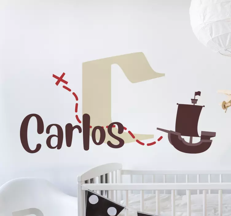 Pirate ship with name and initial sticker - TenStickers