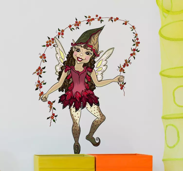 Pixie flower garland fairy wall sticker - TenStickers