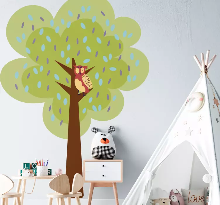 Playful Tree Owl kid's sticker - TenStickers