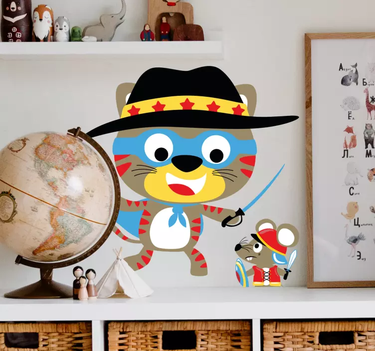 Playing cat and mouse illustration sticker - TenStickers