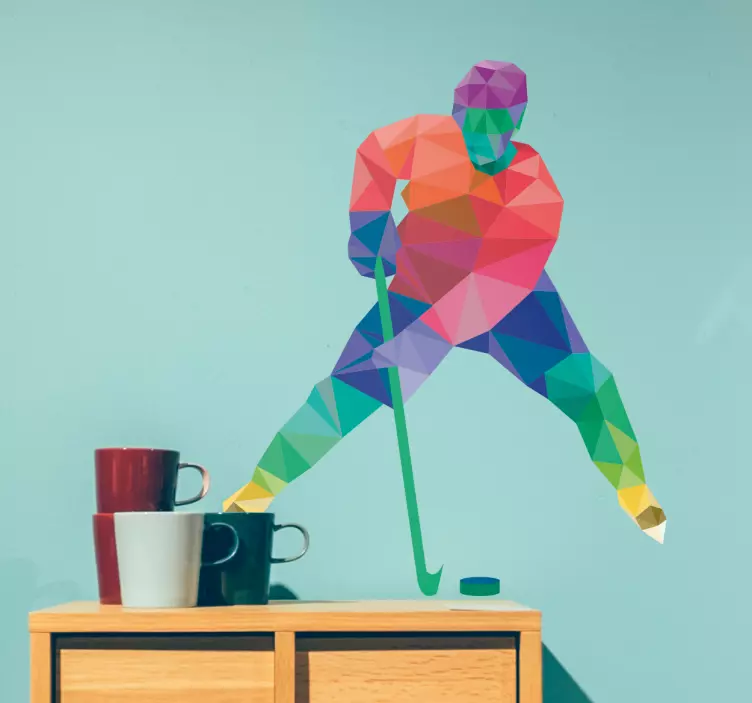 Poligonal hockey player wall sticker - TenStickers