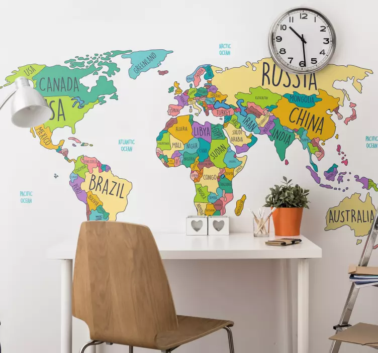 Political world map  world map wall sticker - TenStickers