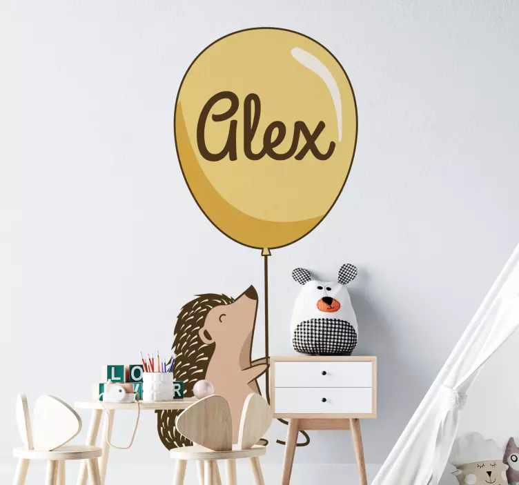 Porcupine with personalised balloon wall sticker - TenStickers