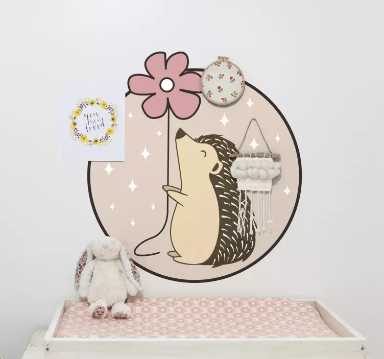 Porcupine with daisy kite wall sticker - TenStickers