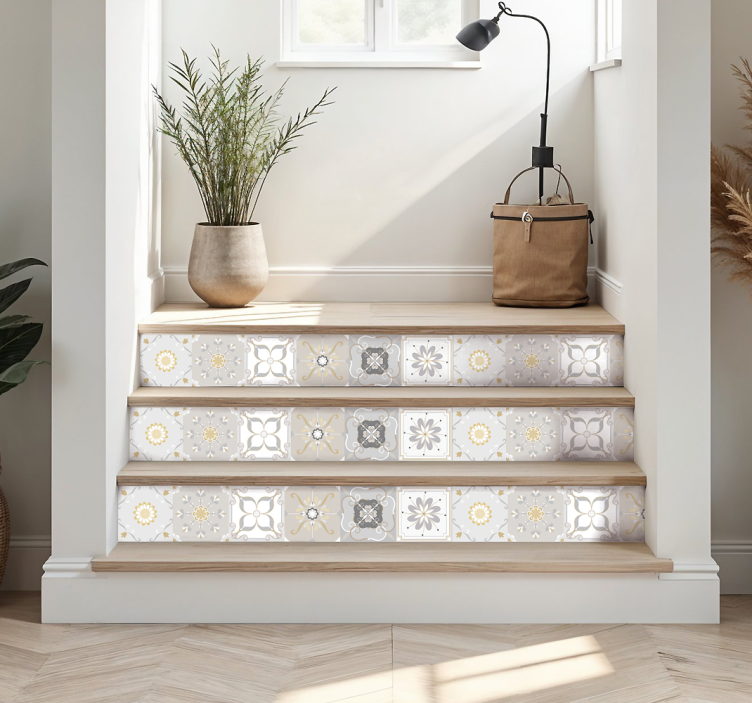 Portuguese tiles beige stair riser sticker - TenStickers