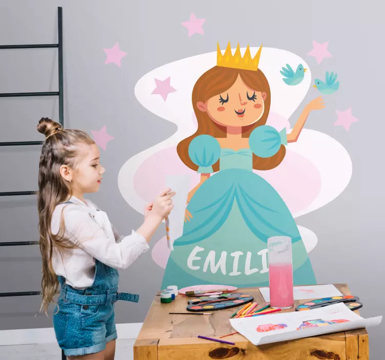 Blue princess with name kid's sticker - TenStickers