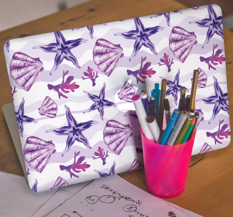 Purple seashell and starfish laptop skins - TenStickers