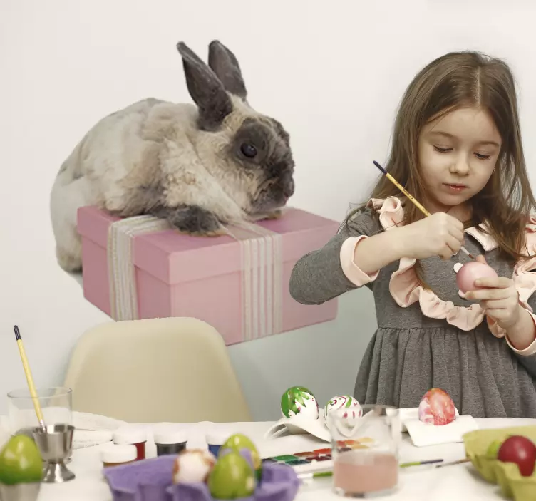 Rabbit with gift farm animal wall sticker - TenStickers