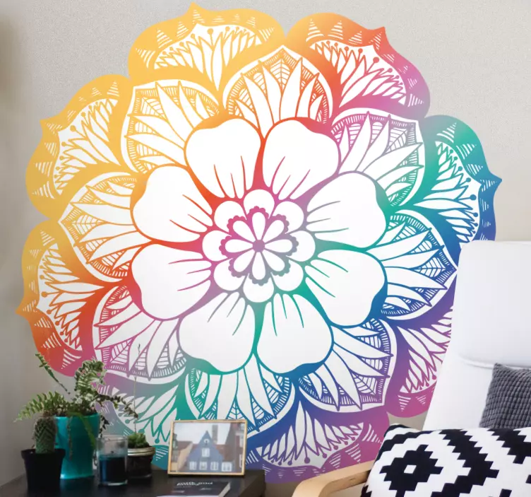 Rainbow  flower of life mandala abstract decal - TenStickers