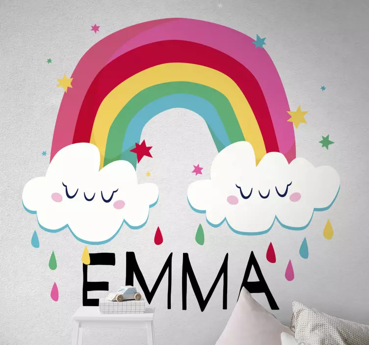 Rainbow smiling clouds with name decal - TenStickers
