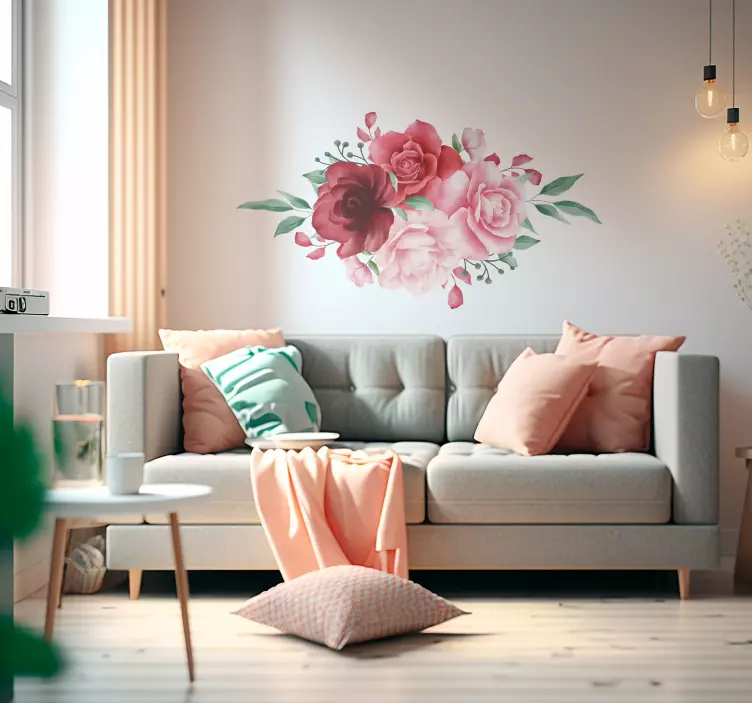 Red and pink roses watercolor wall decal - TenStickers
