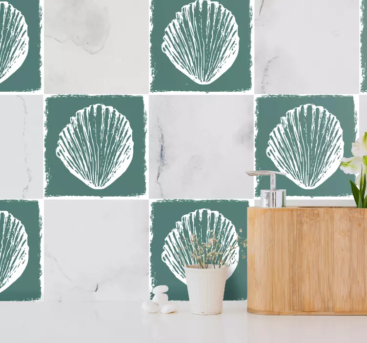 Retro seashell pattern tile sticker - TenStickers