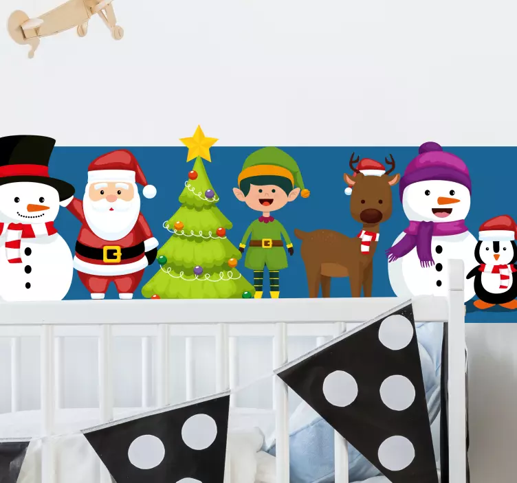 santa claus penguin and tree christmas sticker - TenStickers